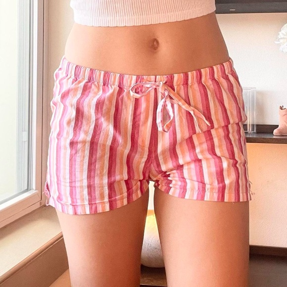 Pink and White Striped Shorts - Picture 1 of 7